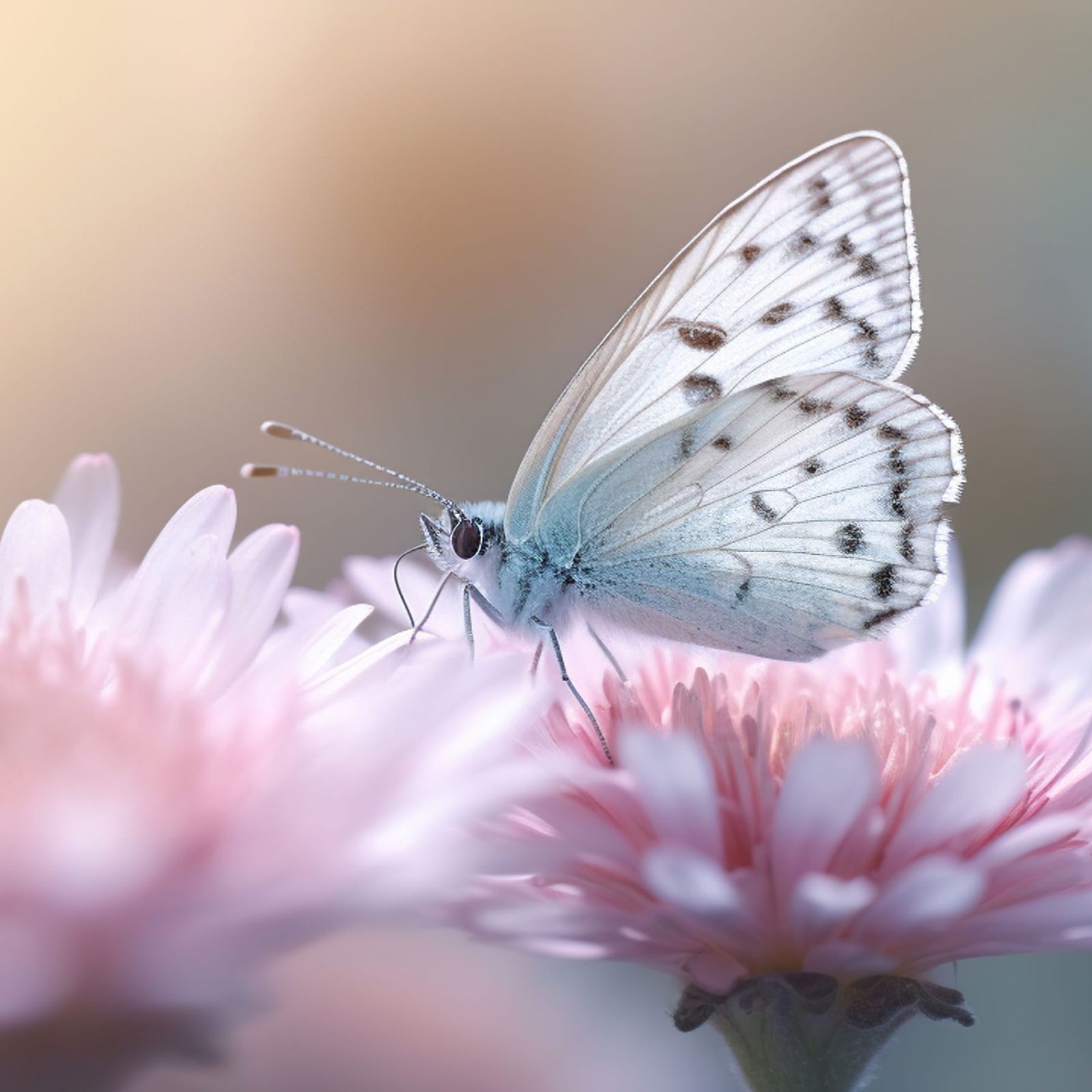 Zarter Schmetterling auf einer Blüte – Symbol für Transformation und persönliche Entfaltung.
